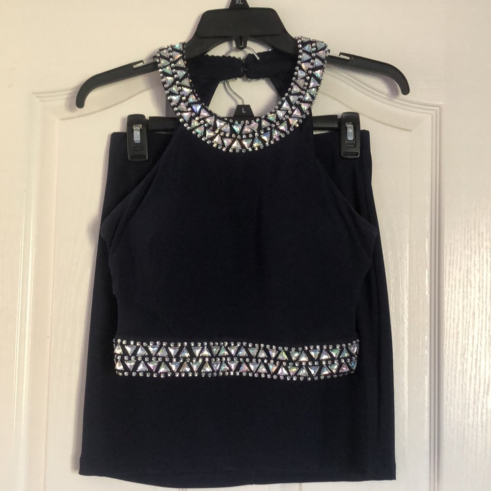 B Darlin Two Piece Navy Embellished Dress